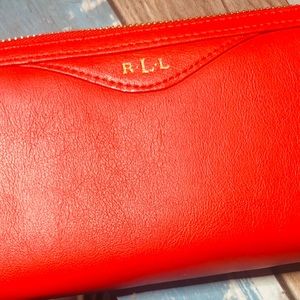 Radical Red Leather Lauren Ralph Lauren Wallet Clutch Billfold! Never Used!